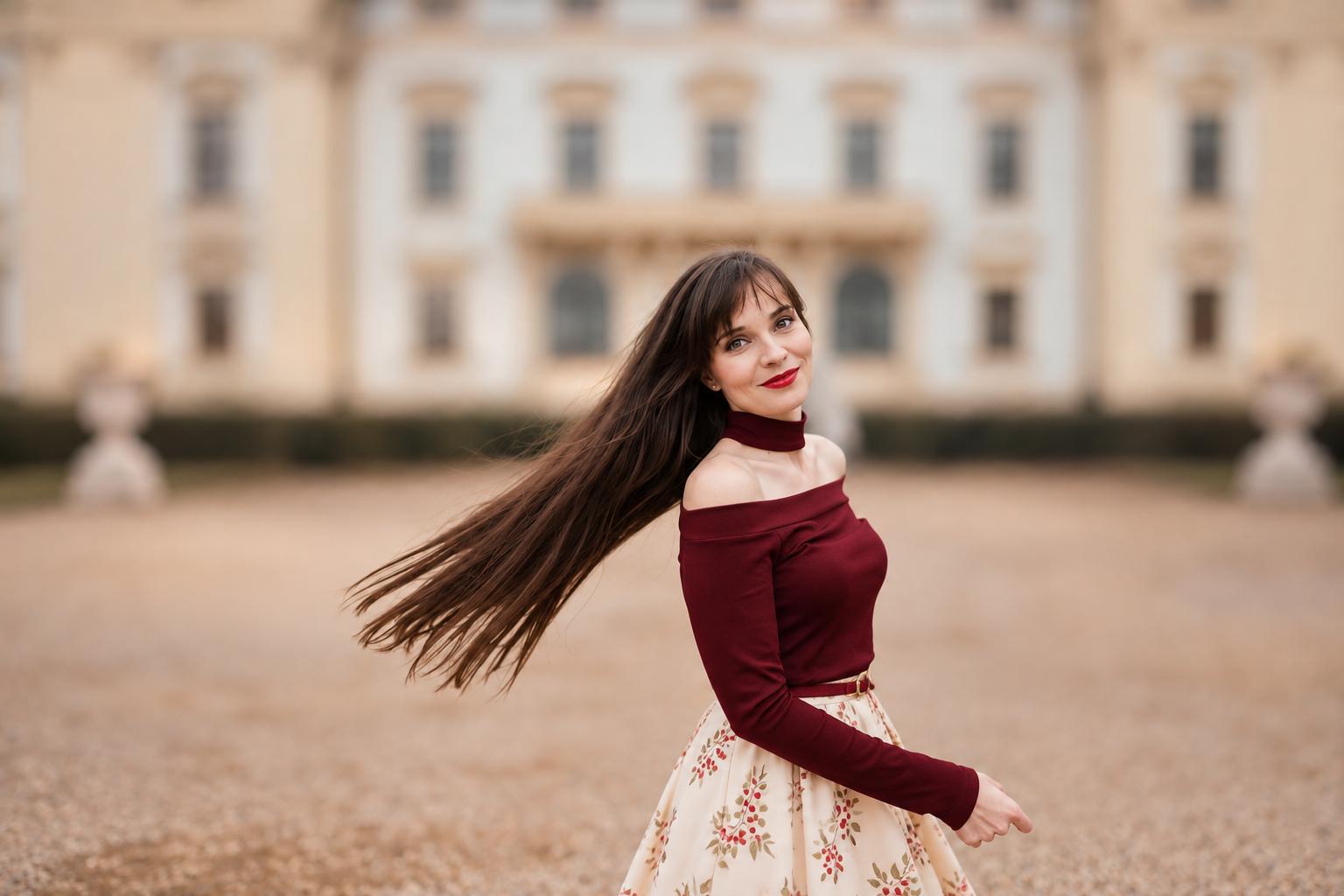 Iveta Randová před zámeckou budovou
